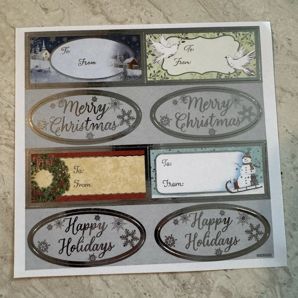 Christmas Tags & Stickers Lot Of 9 Pages Of Adhesive And Non Adhesive Mix